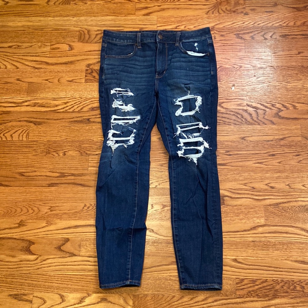 American Eagle Ripped Blue Skinny Jeans